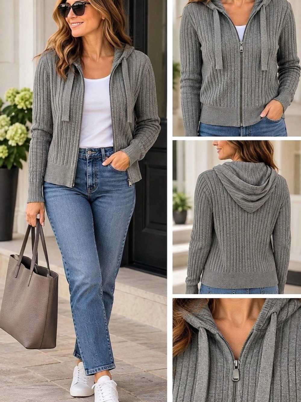 Banana Republic Gray Hooded Zip Sweater Size Medium